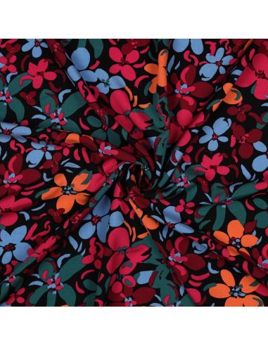 Viscose stof met opvallende bloemen - Zwart