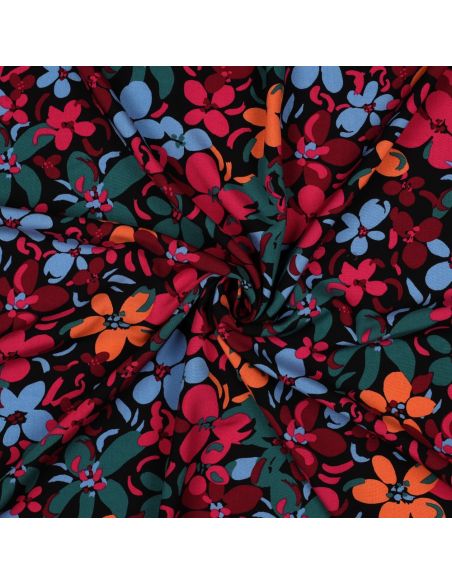 Viscose stof met opvallende bloemen - Zwart