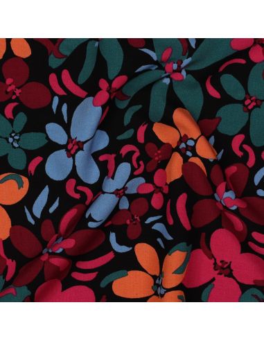 Viscose stof met opvallende bloemen - Zwart