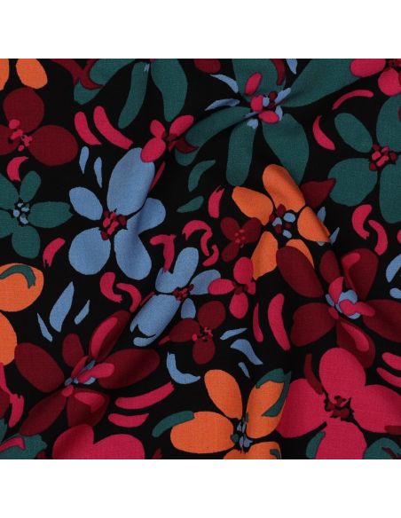 Viscose stof met opvallende bloemen - Zwart
