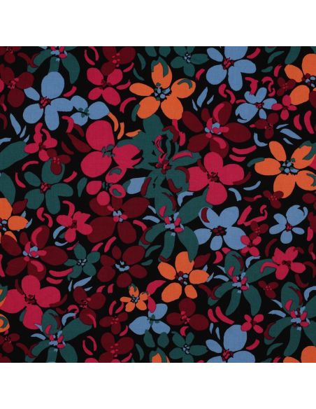 Viscose stof met opvallende bloemen - Zwart