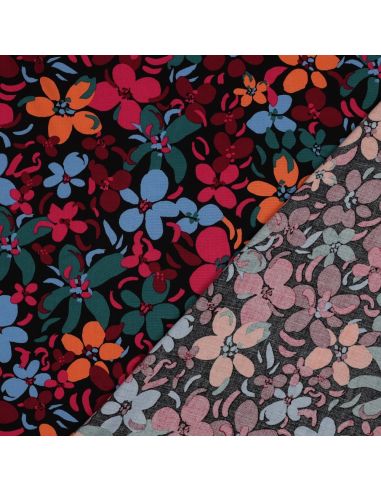 Viscose stof met opvallende bloemen - Zwart