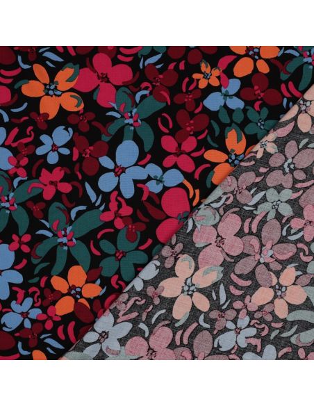 Viscose stof met opvallende bloemen - Zwart