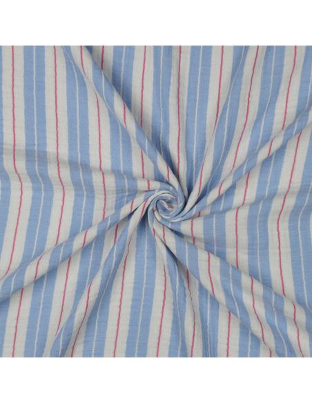 Dubbel gaas stof met strepen - Blauw
