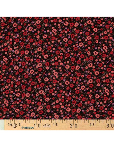 Viscose stof met kleine opvallende bloemen - Zwart