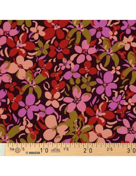 Viscose stof met opvallende bloemen - Donkerpaars