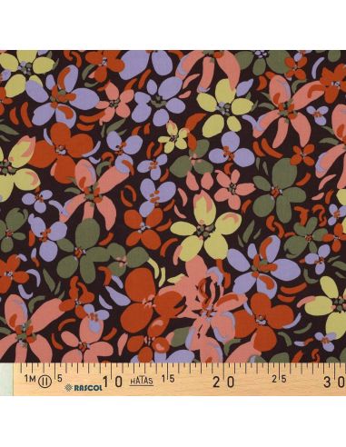Viscose stof met opvallende bloemen - Donkerbruin