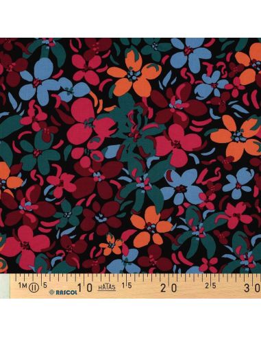 Viscose stof met opvallende bloemen - Zwart