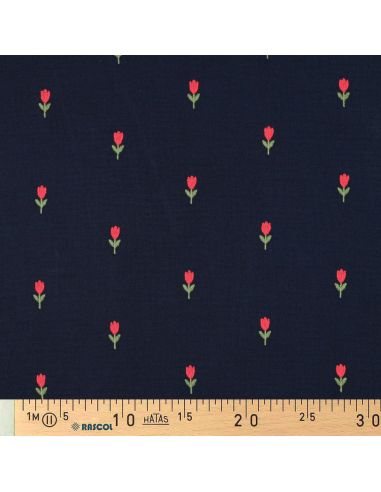 Dubbel gaas borduurstof tulpen - Marineblauw