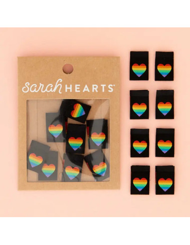 Set van 8 geweven labels - Regenboog horizon hart