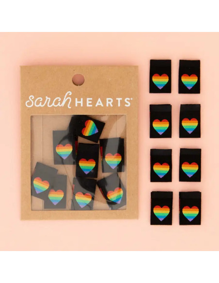 Set van 8 geweven labels - Regenboog horizon hart