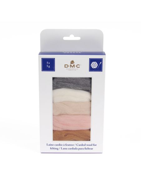 Set van 5 gekaarde wol voor vilten DMC - Seashell