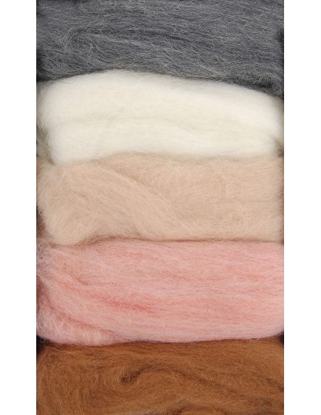 Set van 5 gekaarde wol voor vilten DMC - Seashell