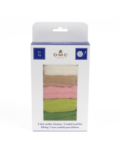 Set van 5 gekaarde wol voor vilten DMC - Lente