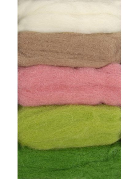 Set van 5 gekaarde wol voor vilten DMC - Lente