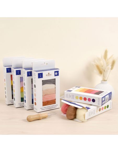 Set van 5 gekaarde wol voor vilten DMC - Boeket