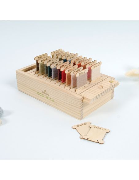 Opbergdoos met 24 houten kaartjes DMC