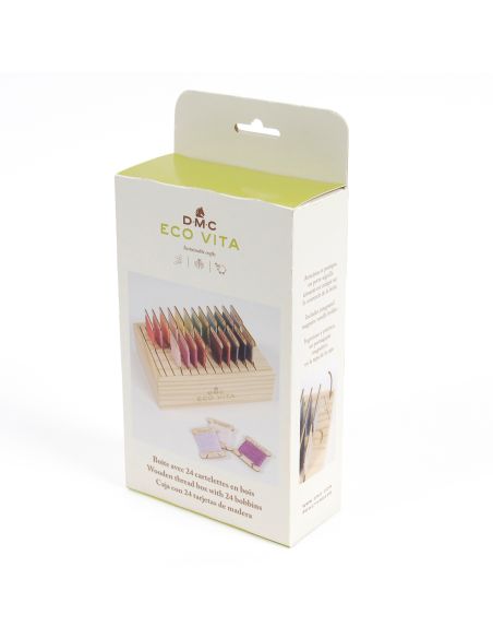 Opbergdoos met 24 houten kaartjes DMC