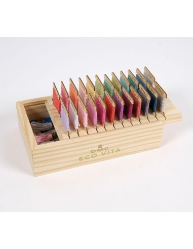 Opbergdoos met 24 houten kaartjes DMC