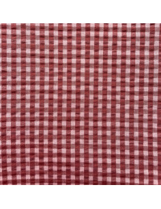 Seersucker stof met ruitjes - Bordeaux en theeroze 2