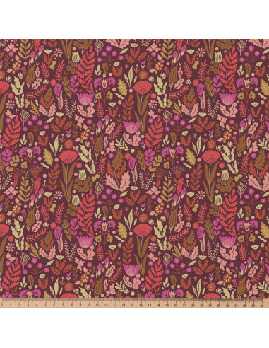 Katoenen popeline stof - Malvina chocolade en roze