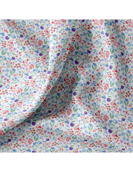 Katoenen popeline stof - Céline wit en blauw
