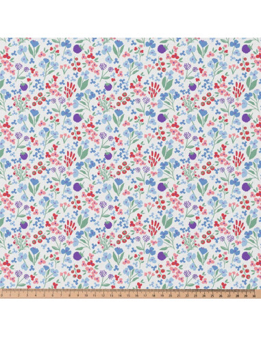 Katoenen popeline stof - Céline wit en blauw