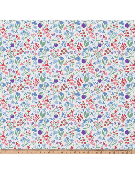 Katoenen popeline stof - Céline wit en blauw