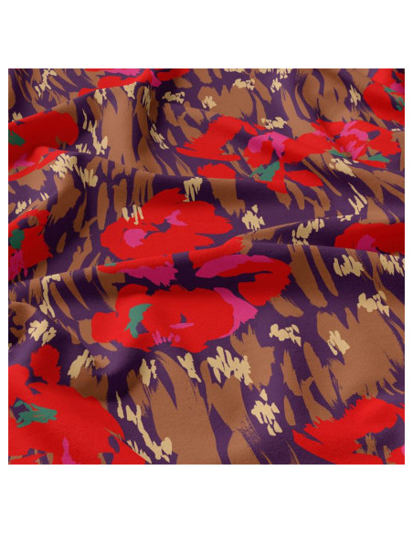 Viscose stof - Amaya violet en rood