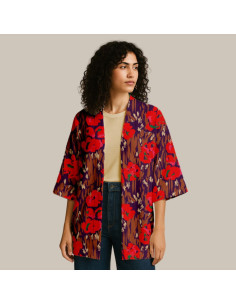Viscose stof - Amaya violet en rood 2