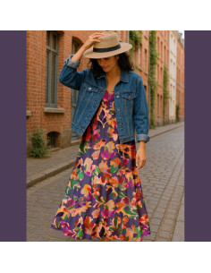 Viscose stof - Macha bosbes en roze 2