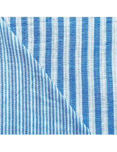Dubbel gaas kreukstof met strepen - Azurblauw en gebroken wit