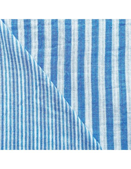 Dubbel gaas kreukstof met strepen - Azurblauw en gebroken wit