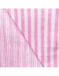 Dubbel gaas kreukstof met strepen - Bubblegum en gebroken wit