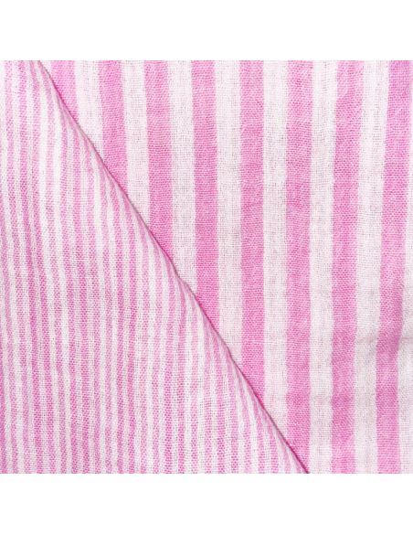 Dubbel gaas kreukstof met strepen - Bubblegum en gebroken wit