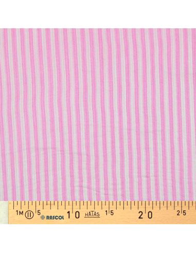 Dubbel gaas kreukstof met strepen - Bubblegum en gebroken wit