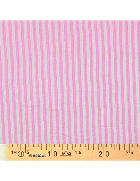 Dubbel gaas kreukstof met strepen - Bubblegum en gebroken wit