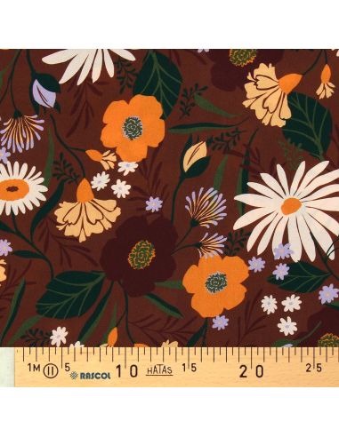 Viscose stof - Moricette bruin en oranje