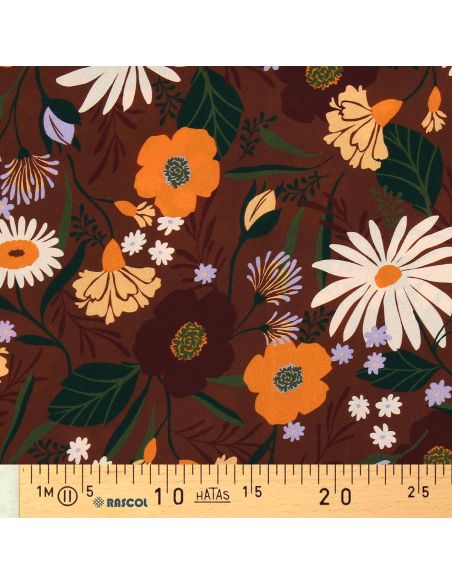 Viscose stof - Moricette bruin en oranje