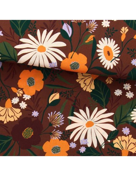 Viscose stof - Moricette bruin en oranje