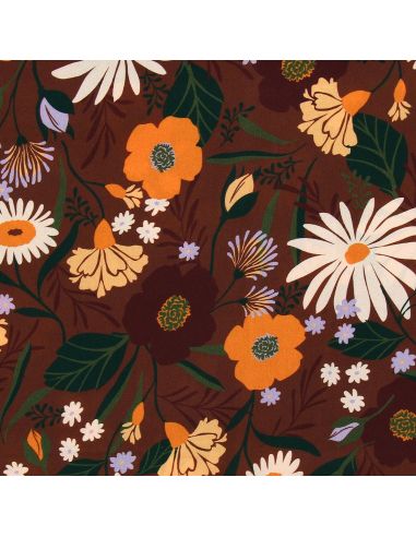 Viscose stof - Moricette bruin en oranje