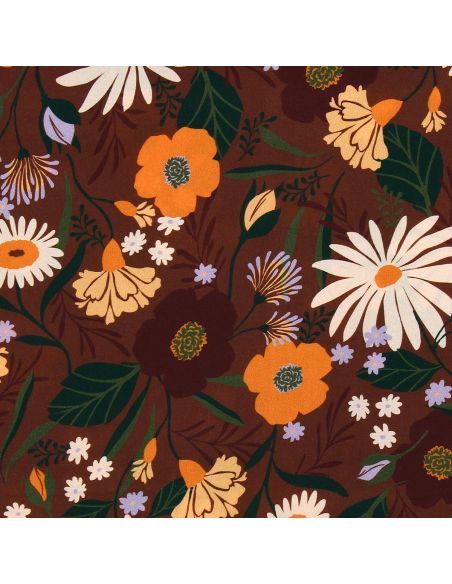 Viscose stof - Moricette bruin en oranje