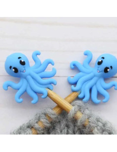 Breistoppers voor breinaalden - Blauwe octopus