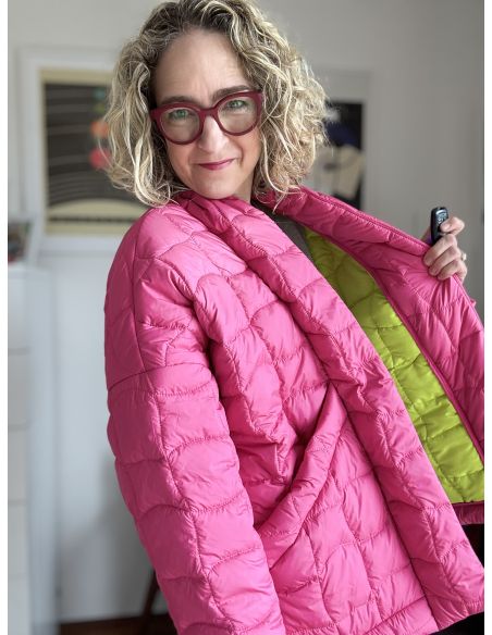 Dubbelzijdige gewatteerde stof pop - Roze en geel