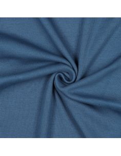 Geribbelde boordstof jersey - Jeansblauw