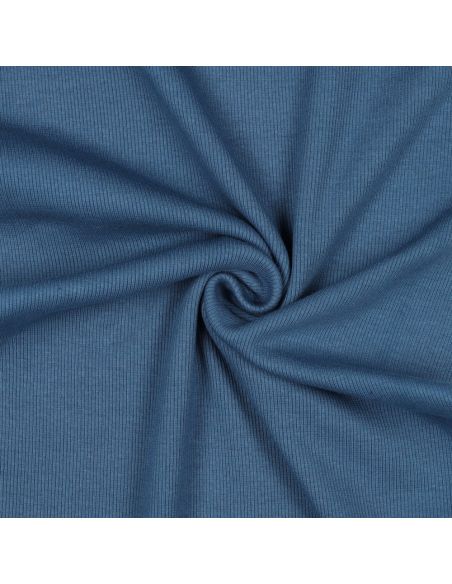 Geribbelde boordstof jersey - Jeansblauw