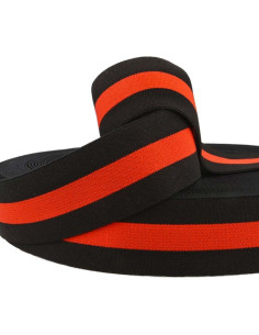 Zwart en rood gestreepte fantasie-elastiek 40 mm