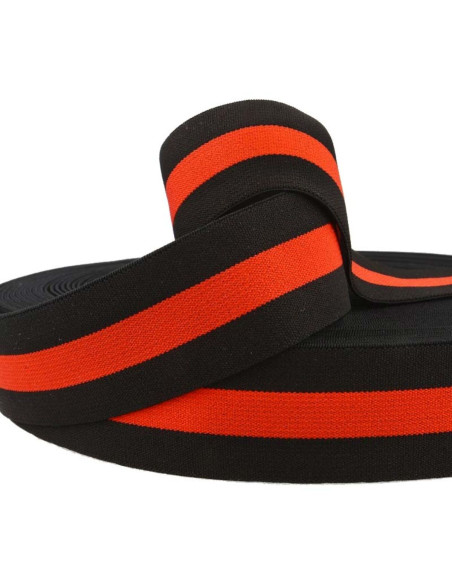 Zwart en rood gestreepte fantasie-elastiek 40 mm