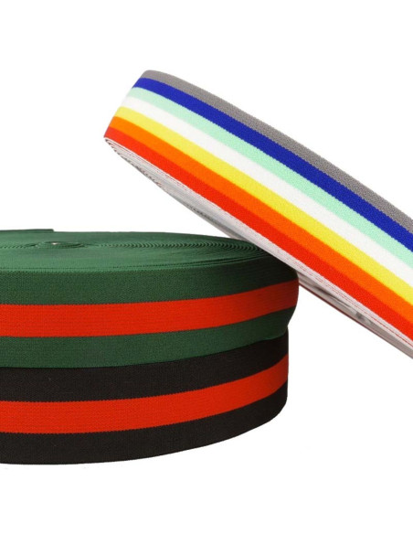 Zwart en rood gestreepte fantasie-elastiek 40 mm