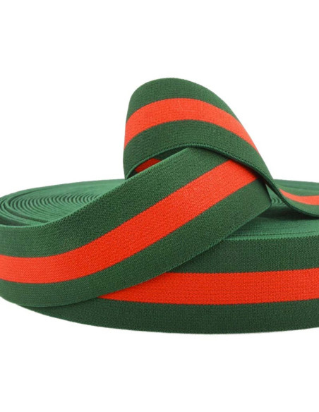 Groen en rood gestreepte fantasie-elastiek 40 mm